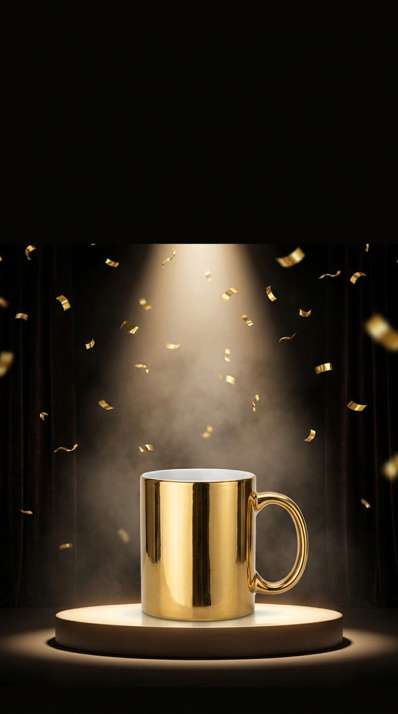 The trophy. A one-of-one gold mug. There will never be another.